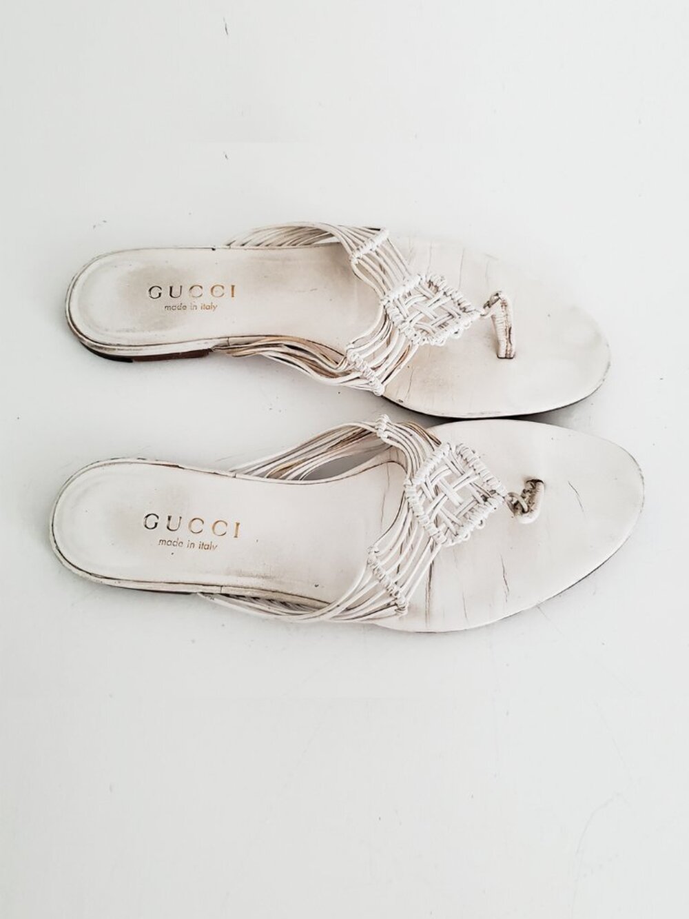 Gucci White Leather Braided Flip Flop Sandals Size 7.5